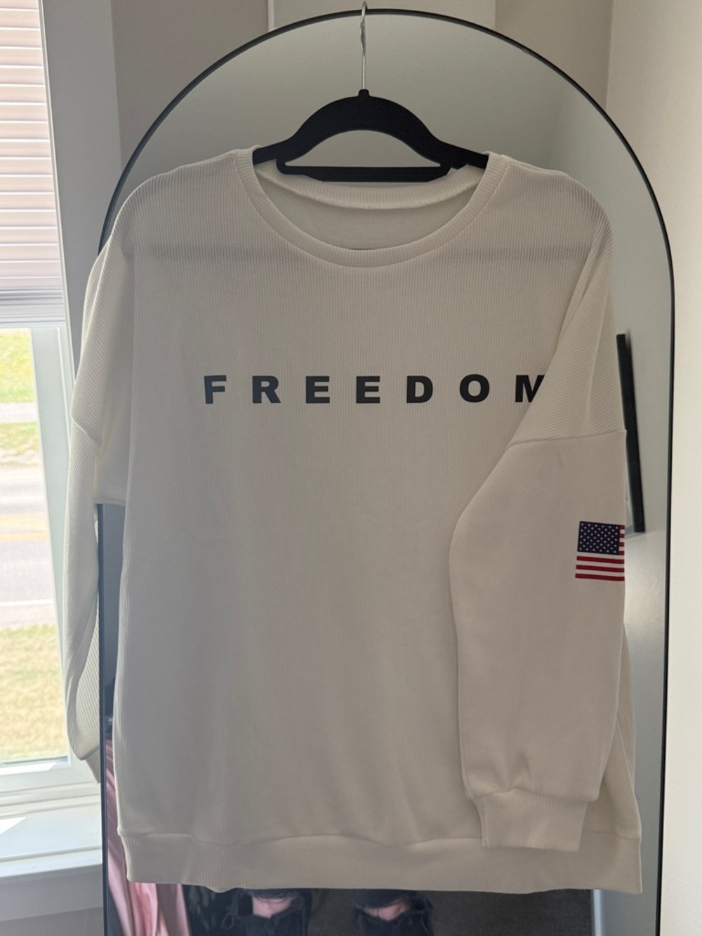 Charli Krik Foundation — White 'FREEDOM' Graphic Sweatshirt with Flag Sleeve